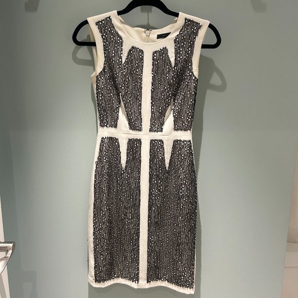 BCBGMaxAzria White Dress with Black lace overlay - Picture 1 of 2